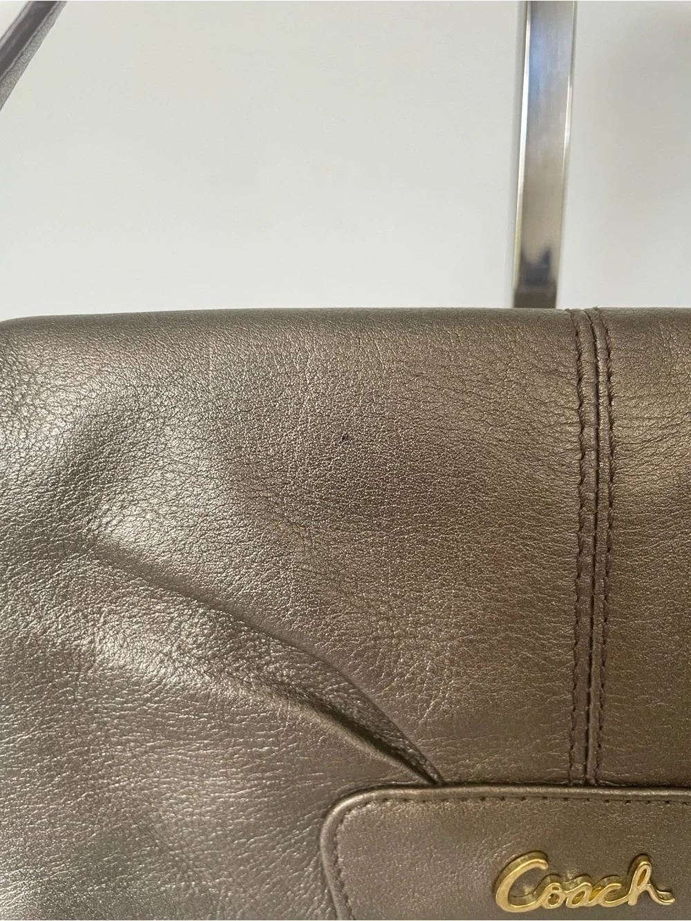 Coach Ashley Metallic Bronze Leather Large Flap Wristlet/Clutch